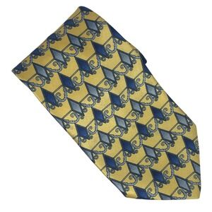 TOWNCRAFT‎ Neck Tie Mens Gold Blue Geometric Pattern Polyester Classic VTG